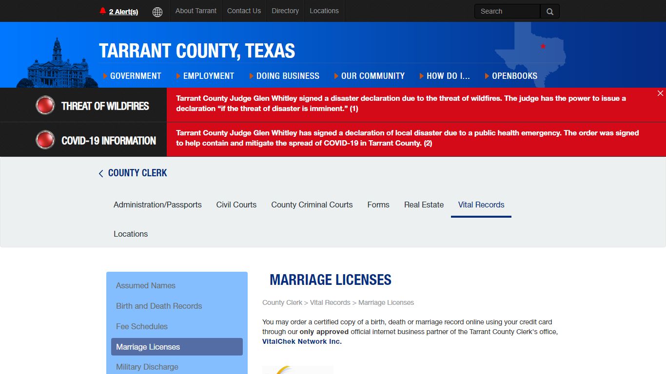 Marriage Licenses - Tarrant County, Texas